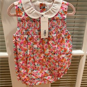 Janie and Jack Pink Floral Bubble with White Collar